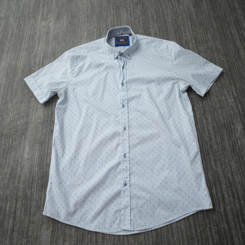 Guide London Shirt Men Button Down Short Sleeve Light Blue Cotton Stretch Large